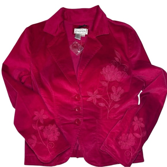 Live a Little Pink Velvet Embroidered Floral Blazer Jacket M Y2K Western Boho - Picture 6 of 13